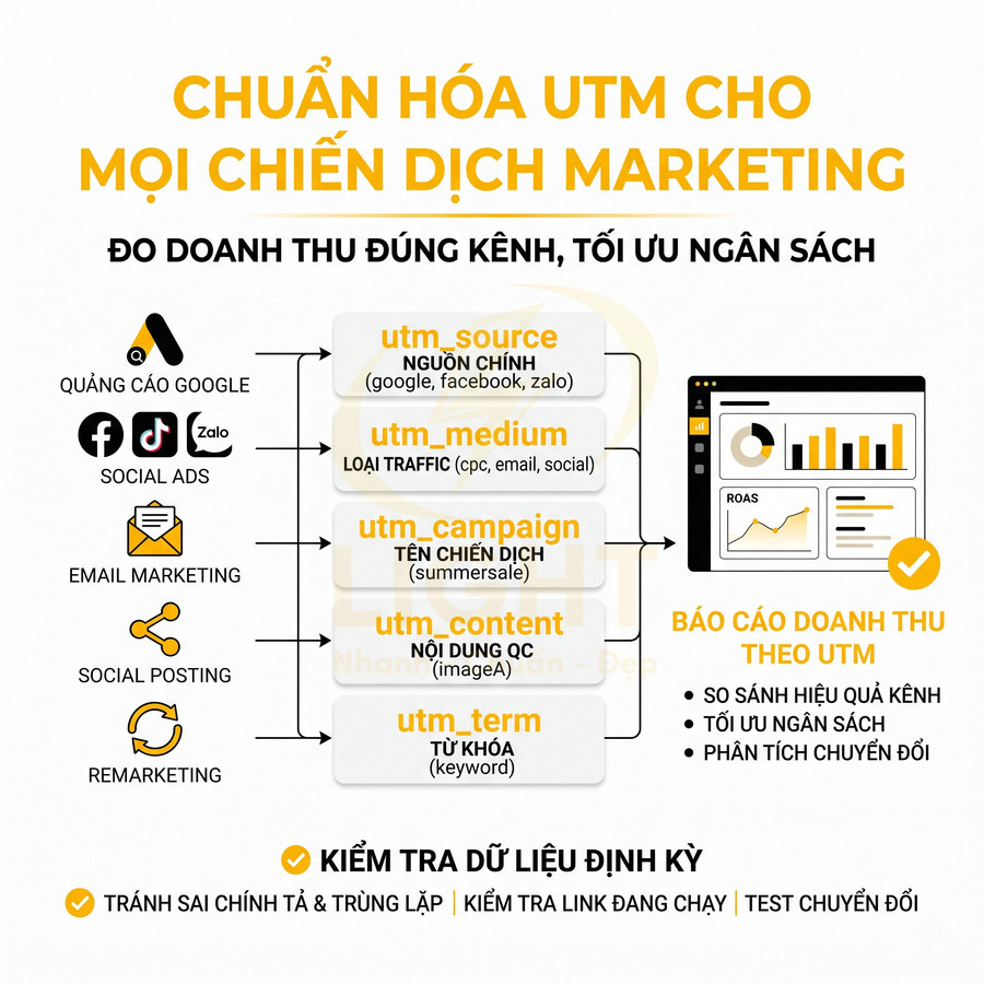 Hướng dẫn chuẩn hóa tham số UTM trong marketing để đo lường doanh thu, tối ưu ngân sách và phân tích hiệu quả kênh